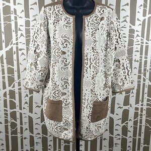 Chico’s NEW Lace Faux Suede 3/4 Sleeve Duster Jacket sz 0